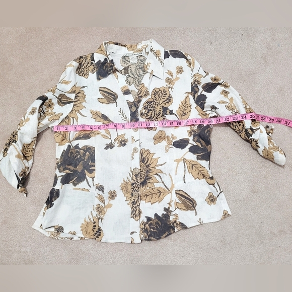 David Brooks 100% Linen Shirt Womens Size Large Button Up Tropical FloralBlouse - Picture 6 of 7